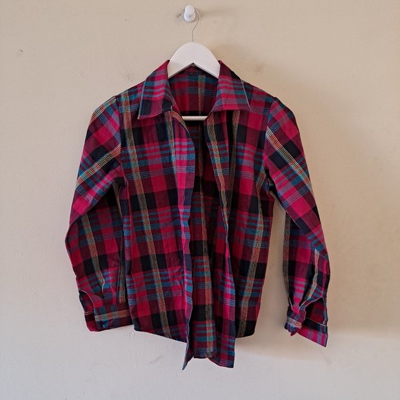 Revolution Multicolored Plaid Collared Open Front Long Sleeve Jacket - S - Picture 2 of 9